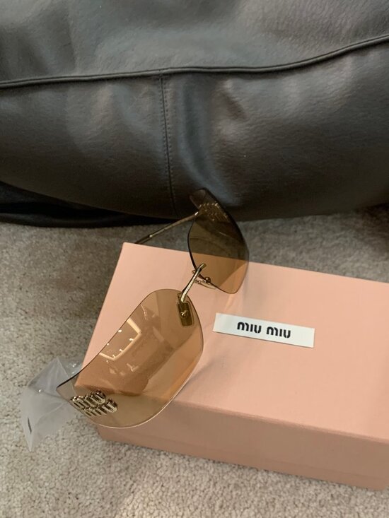 Miu Miu Brown Gradient Rimless Logo Sunglasses 80MM main image 4